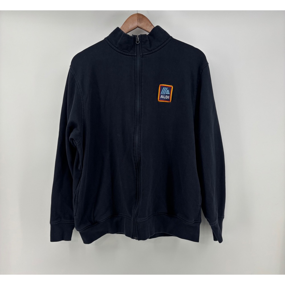 ALDI Employee Full Zip Sweater Men's Large Navy Blue Embroidered Logo